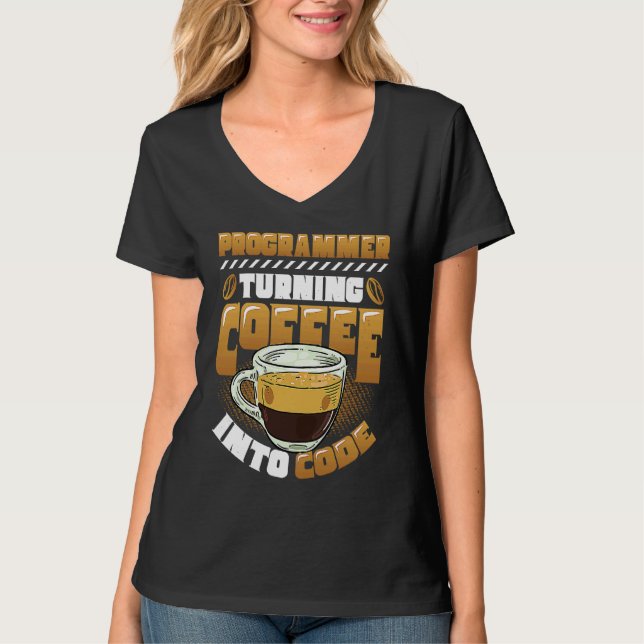 T-shirt Programmeur transformant le café en code programme (Devant)
