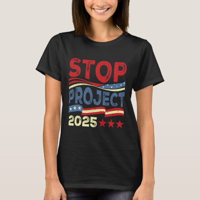 T-shirt Projet 2025 Anti Trump Drapeau américain Femmes po (Devant)