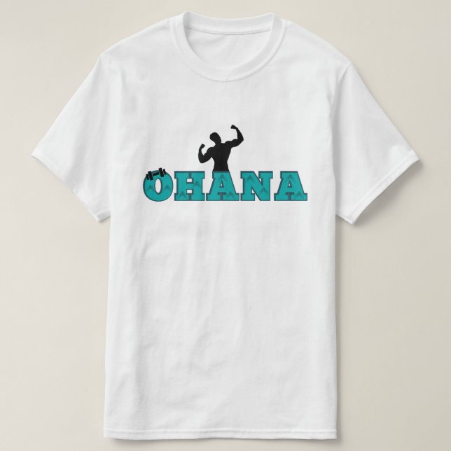 T-shirt projet de gymnase ohana avec texte bleu et roche (Design devant)