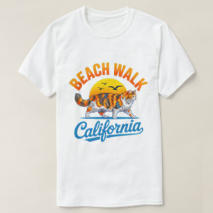 T-shirt Promenade de chat d'été sur la plage Californie Ré