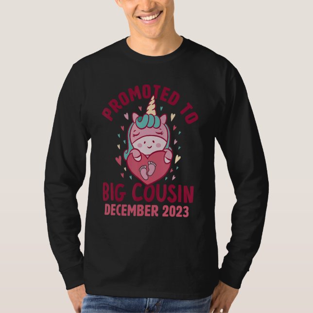 T-shirt Promoted to Big Cousin December 2023 Unicorn Heart (Devant)