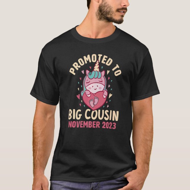 T-shirt Promoted to Big Cousin November 2023 Unicorn Heart (Devant)