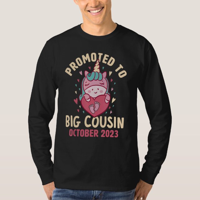 T-shirt Promoted to Big Cousin October 2023 Unicorn Hearts (Devant)