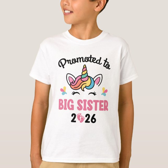 T-shirt Promoted To Big Sister 2026 Unicorn Baby Announcem (Devant)
