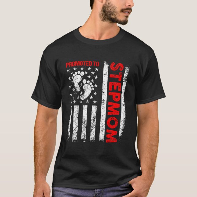 T-shirt Promoted To Stepmom Usa Flag Mother'S Day First Ti (Devant)