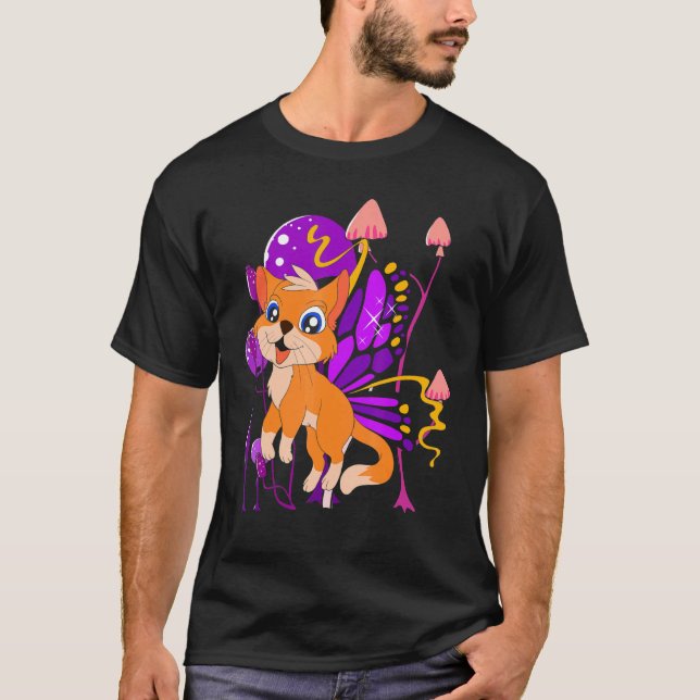 T-shirt Propriétaire de chat insecte Papillon Champignon C (Devant)