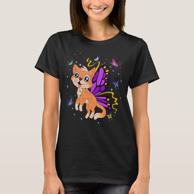 T-shirt Propriétaire de chats Imaginaire Papillon Chat Cut (Devant)
