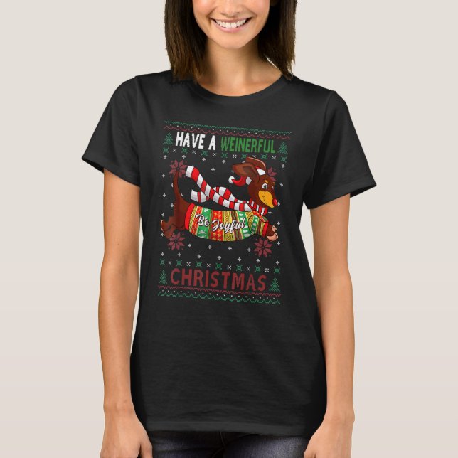 T-shirt propriétaire de chien de Noël laid teckel (Devant)