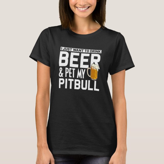T-shirt Propriétaire de chien Pitbull Boire Bière Animaux  (Devant)