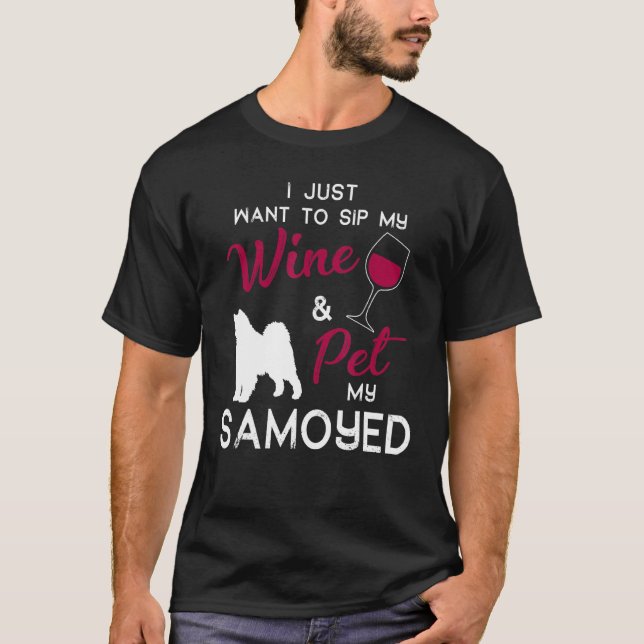T-shirt Propriétaire de vin de chien Samoyed Noël Annivers (Devant)
