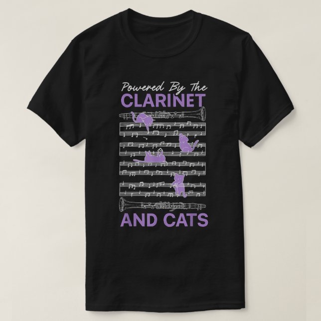 T-shirt Propulsé Par Clarinet Et Chats Kitty Lover Musicia (Design devant)