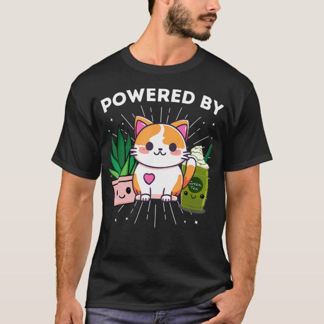 T-shirt Propulsé par les chats Plantes Thé vert matcha gla (Devant)