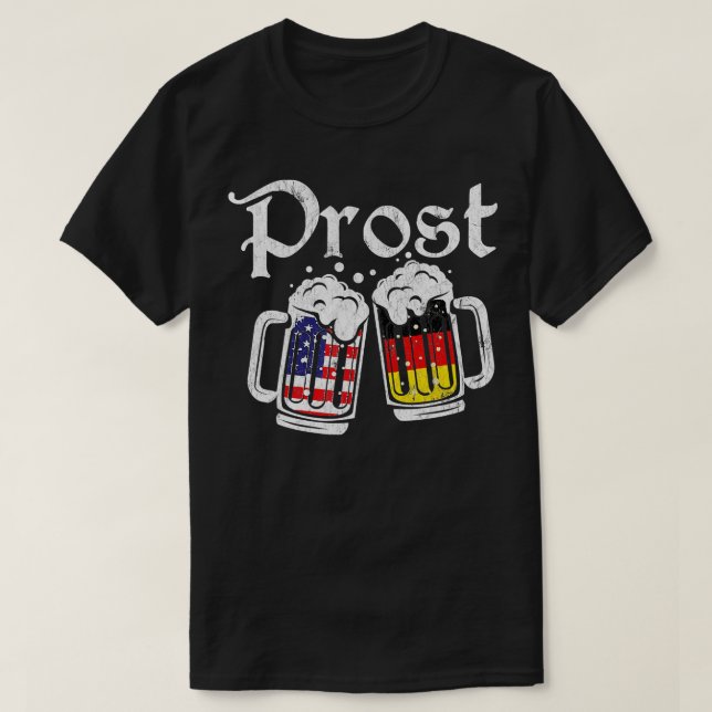 T-shirt Prost Beer Américain Allemand Drapeau Funny Oktobe (Design devant)