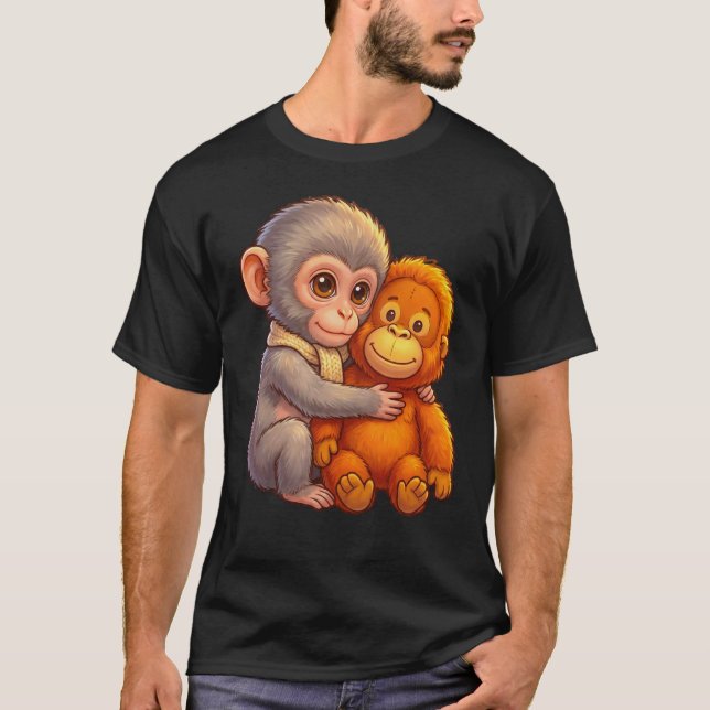 T-shirt Protect Baby Monkey Punch Baby Macaque Hugging (Devant)