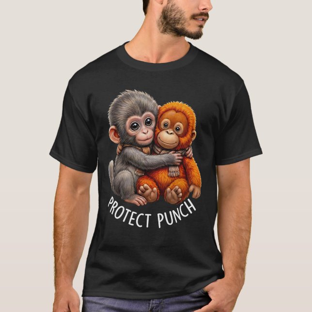 T-shirt Protect Baby Monkey Punch Monkey Cute Monkey (Devant)