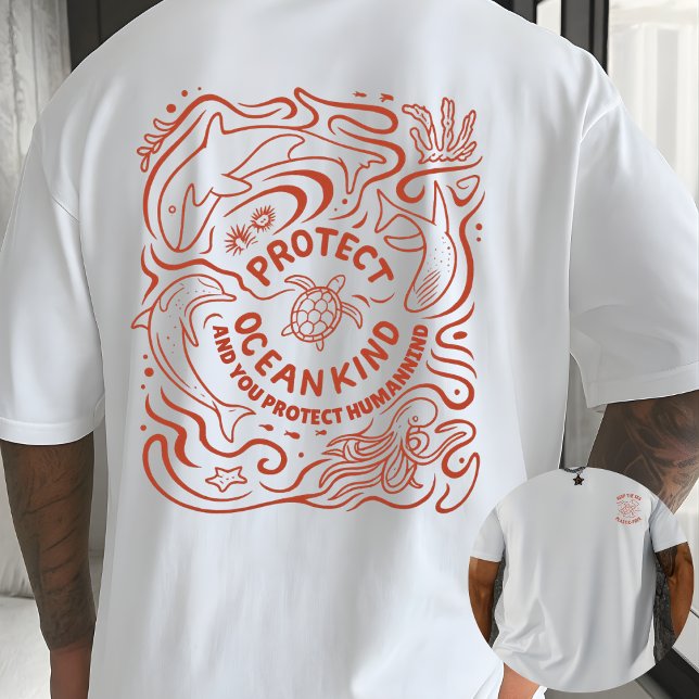 T-shirt Protect Ocean Kind Eco Awareness Line Art (Créateur téléchargé)