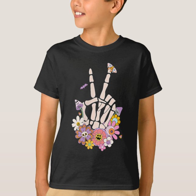 T-shirt Protect Your Peace Flower Skull Skeleton Hand Ment (Devant)