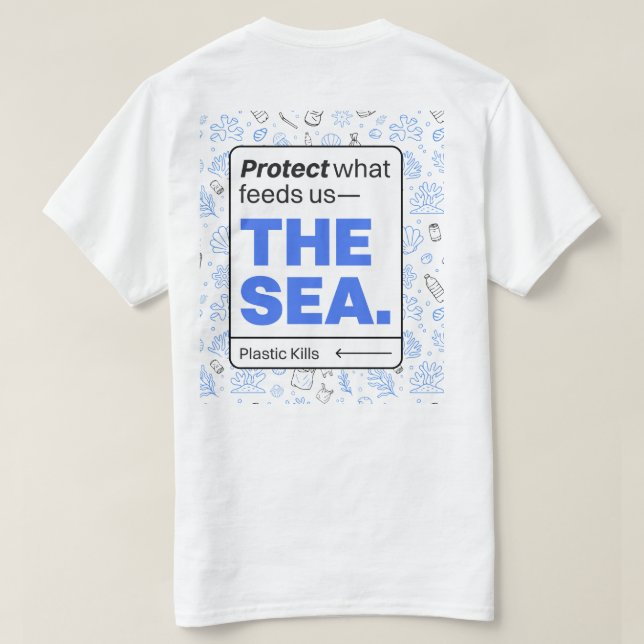 T-shirt Protéger ce qui nous nourrit : la mer | Pollution  (Design dos)