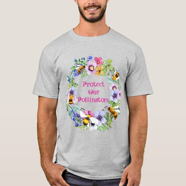 T-shirt Protéger nos pollinisateurs Fleurs d'abeilles (Devant)
