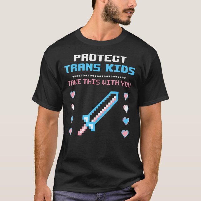 T-shirt Protéger Trans Kids 8 Bits Arme Fierté d'épée Lgbt (Devant)