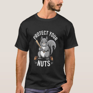 T-shirt Protégez Vos Noix Écureuil Drôle Batte de Baseball