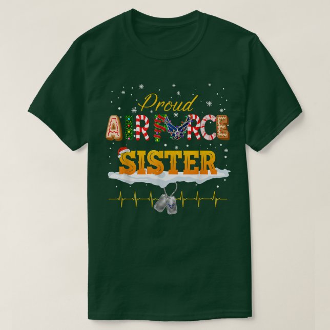T-shirt Proud Air Force Sister Santa Hat Christmas Family  (Design devant)