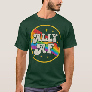 T-shirt Proud Ally AF Vintage LGBT Gay Pride de Month Para