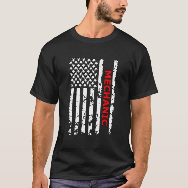 T-shirt Proud American Mechanic Usa Flag (Devant)