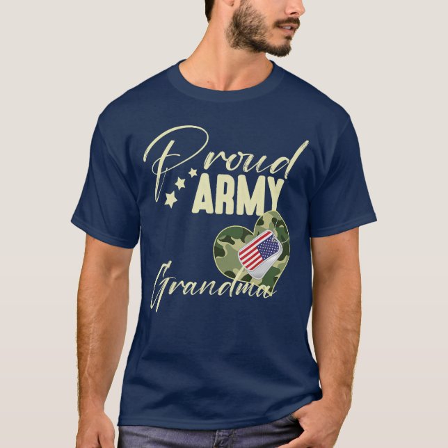 T-shirt Proud Army Grandma Camoue Dogag USA American Flag  (Devant)