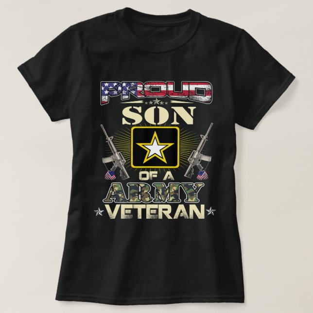 T-shirt Proud Army Son Veteran USA Flag Gifts For Fathers  (Design devant)
