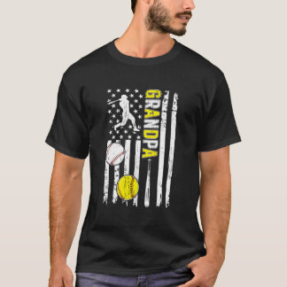 T-shirt Proud Baseball Softball Grandpa American Flag