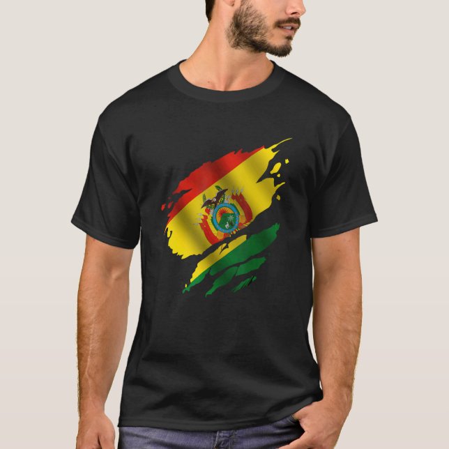 T-shirt Proud Bolivian Root Torn Ripped Bolivia Flag (Devant)