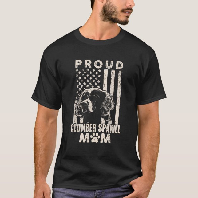 T-shirt Proud Clumber Spaniel Dog Mom American Flag Dog Ow (Devant)
