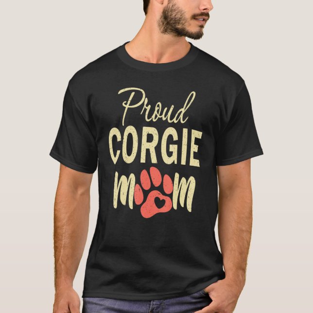 T-shirt Proud Corgi Maman Mama Empreinte de patte Coeur Re (Devant)