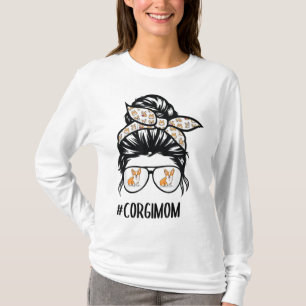 T-shirt Proud Corgi Maman Messy Bun lunettes de cheveux