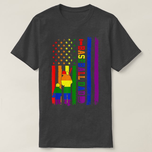 T-shirt Proud Dad Gay Son Pride Rainbow Flag LGBT Baseball (Design devant)