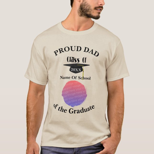 T-shirt Proud Dad Graduation Cap Personalized Photo   (Devant)