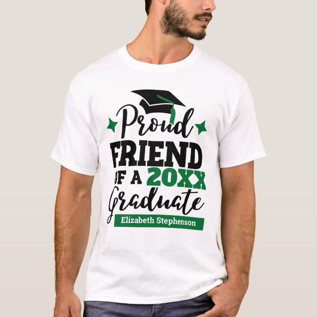 T-shirt Proud Friend 2022 diplômé noir vert nom goût (Devant)