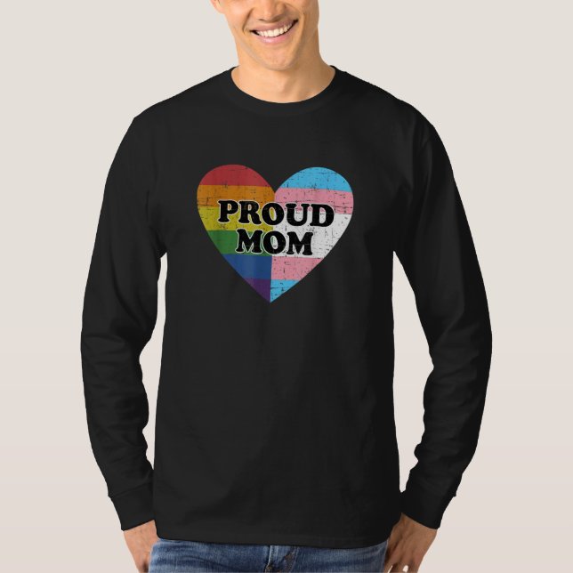 T-shirt Proud Mom Heart rainbow and transgender flag lgbt  (Devant)