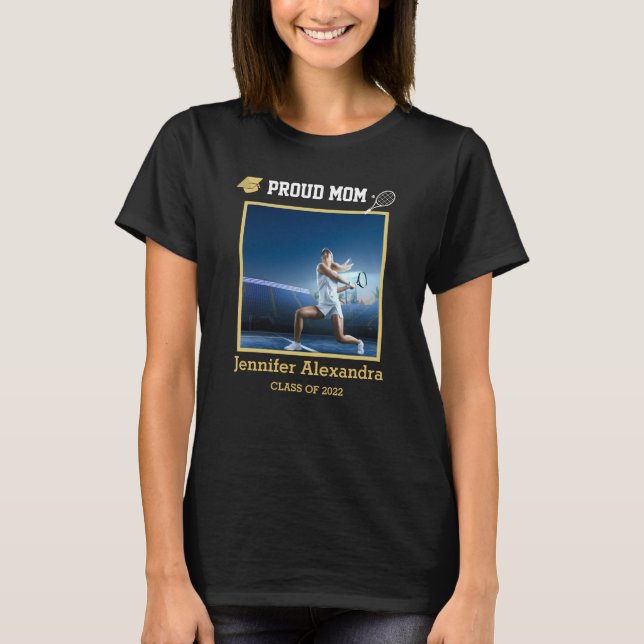 T-shirt Proud Mom Photo joueur de tennis Black Gold Gradua (Devant)