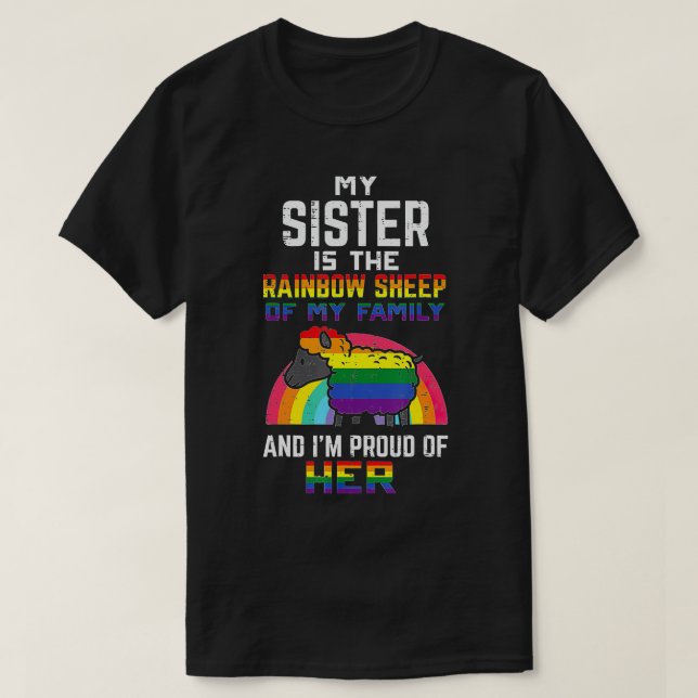 T-shirt Proud of My Sister Rainbow Sheep Gay Pride Ally LG (Design devant)