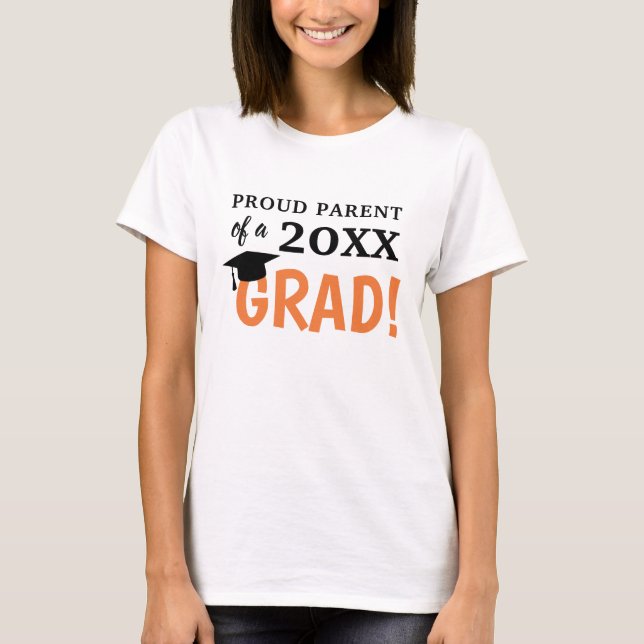 T-shirt Proud Parent Graduation Shirt Black Orange Women (Devant)