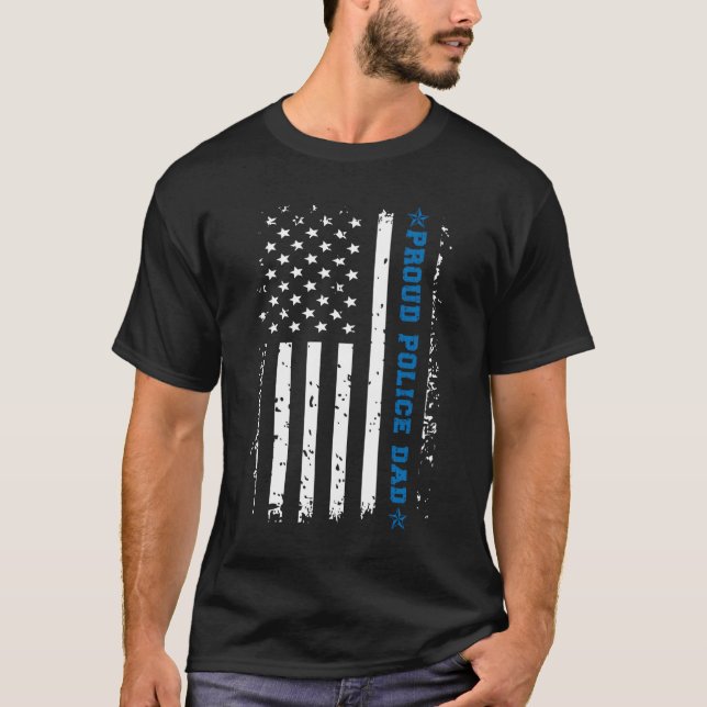 T-shirt Proud Police Dad Of A Police Officer Father Us Fla (Devant)