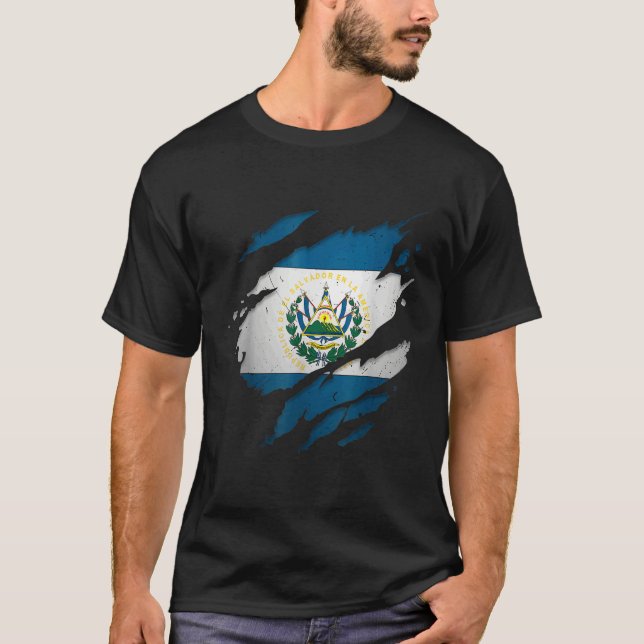 T-shirt Proud Salvadorian   Torn Ripped El Salvador Flag (Devant)