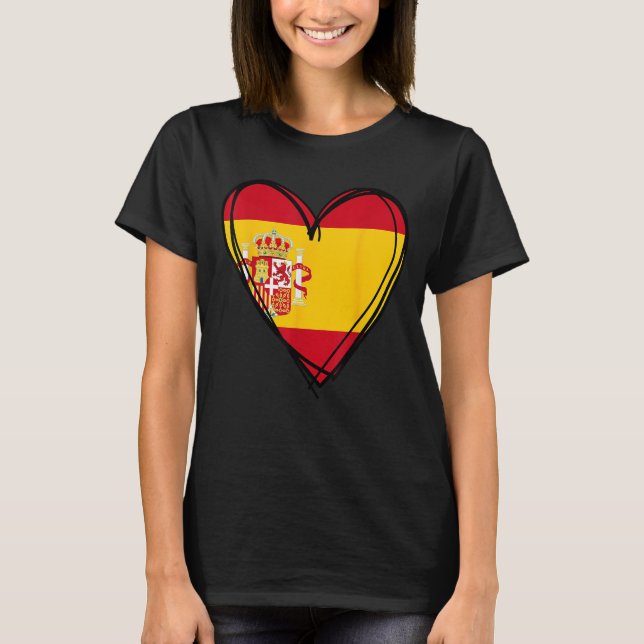 T-shirt Proud Spanish Boy Girl Aunt Dad Mom Spain Flag Hea (Devant)