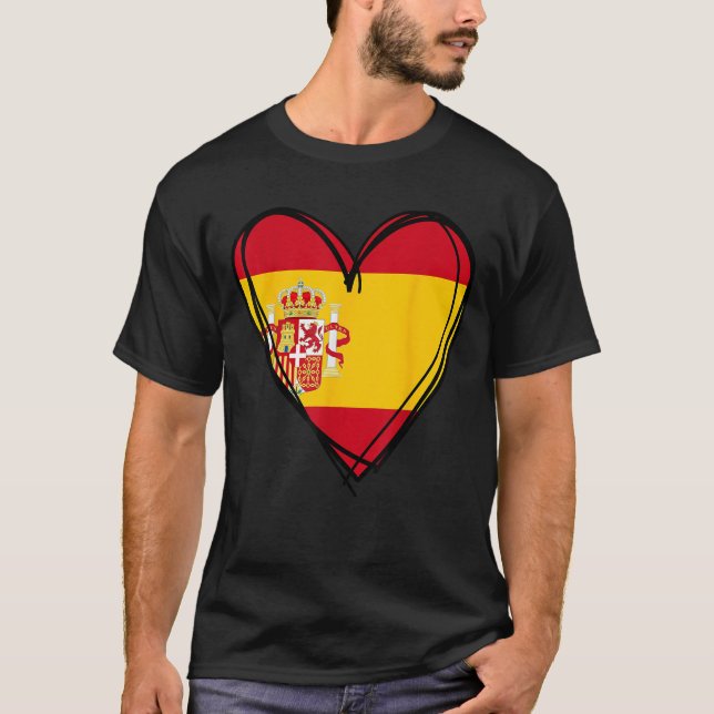 T-shirt Proud Spanish Boy Girl Aunt Dad Mom Spain Flag Hea (Devant)