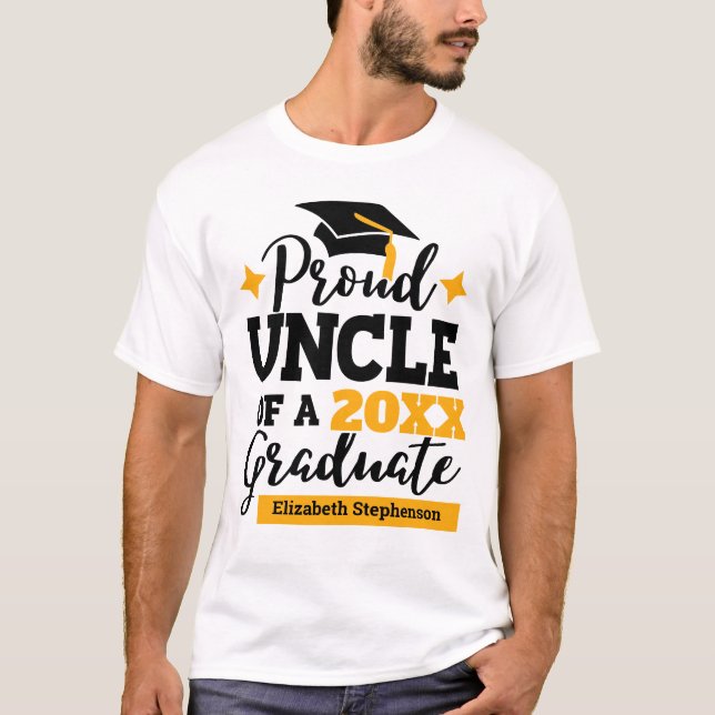 T-shirt Proud Uncle 2022 diplômé en or noir nom du casquet (Devant)