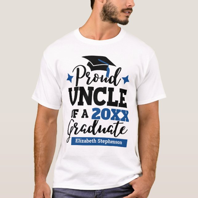 T-shirt Proud Uncle 2022 diplômé noir bleu nom de moule (Devant)