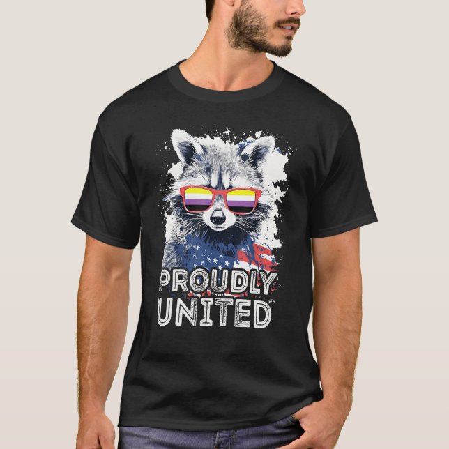 T-shirt Proudly United  Raccoon Non Binary Sunglasses Flag (Devant)