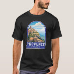 T-shirt Provence France Travel Art Vintage<br><div class="desc">Design de voyage vectoriel rétro de Provence. La Provence est une région historique et culturelle du sud-est de la France. Connu pour ses paysages variés,  des Alpes du Sud aux plaines de Camargue en passant par les vignobles vallonnés,  les oliveraies,  les pinèdes et les champs de lavande.</div>